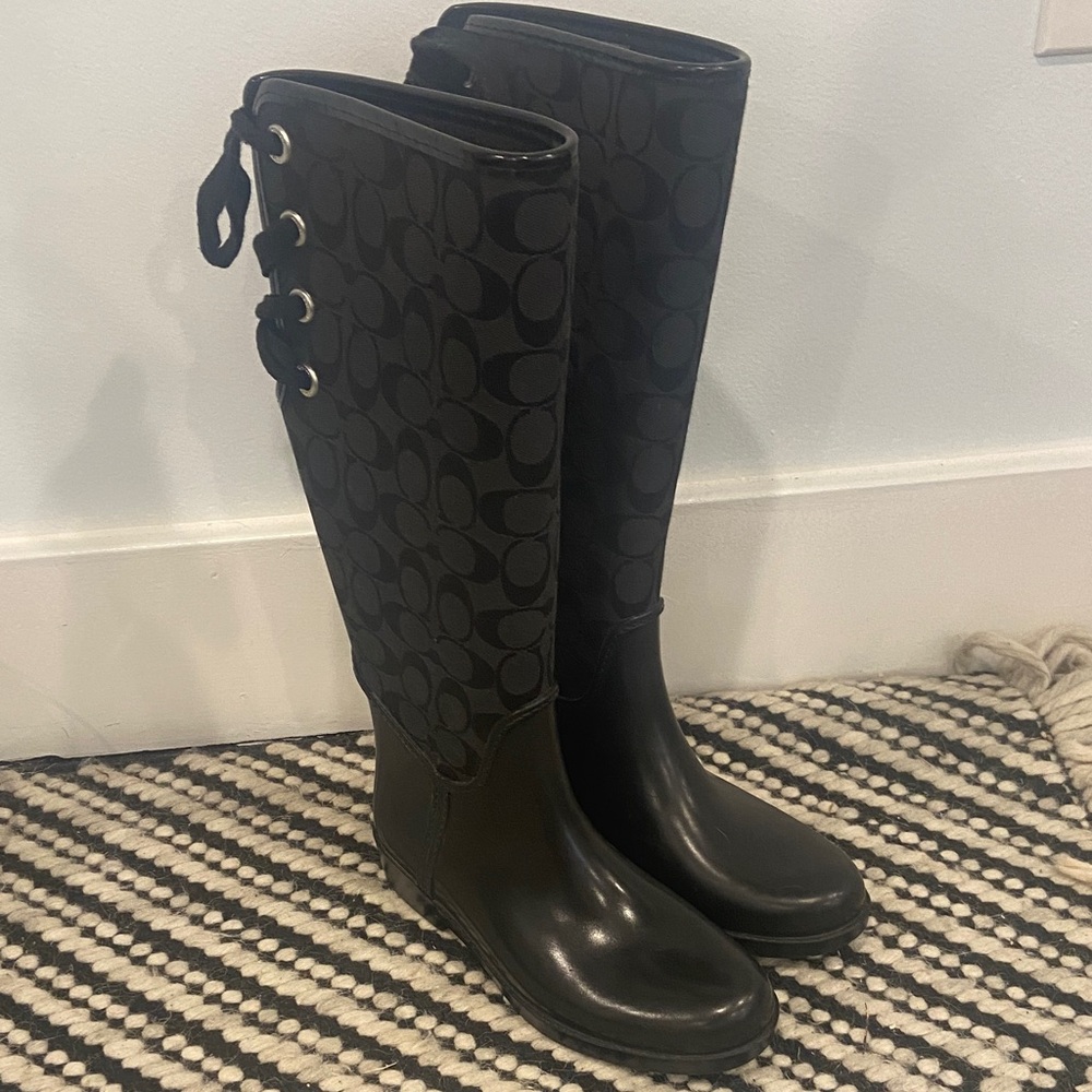 Coach Tristee Waterproof Rain Boots sz. 6 Lace Corset Monogram